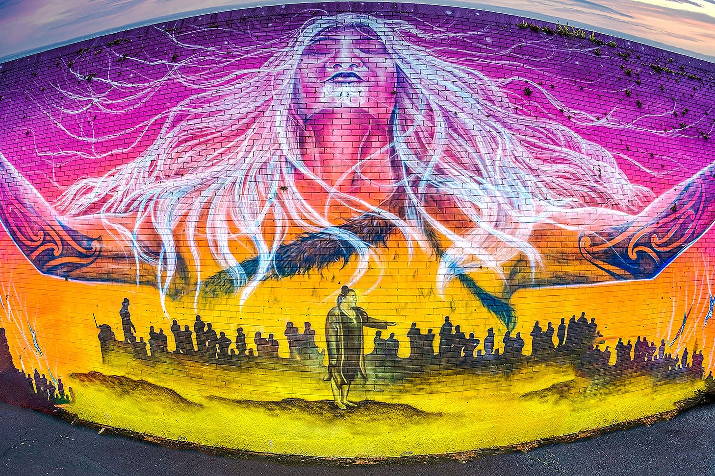 Impressive street art adorns a wall in Onehunga.